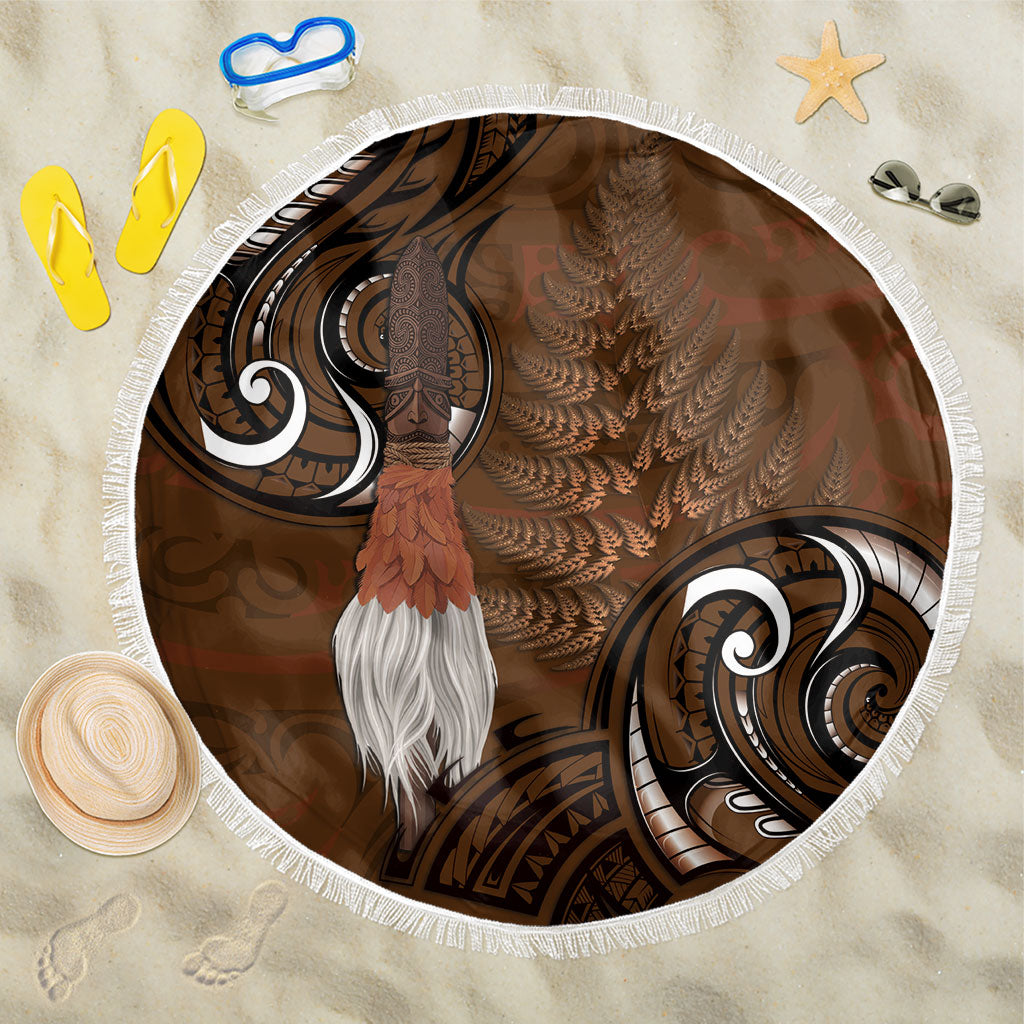 New Zealand Taiaha Beach Blanket Maori Weapon Silver Fern Maori Pattern LT22 One Size 150cm Brown - Polynesian Pride
