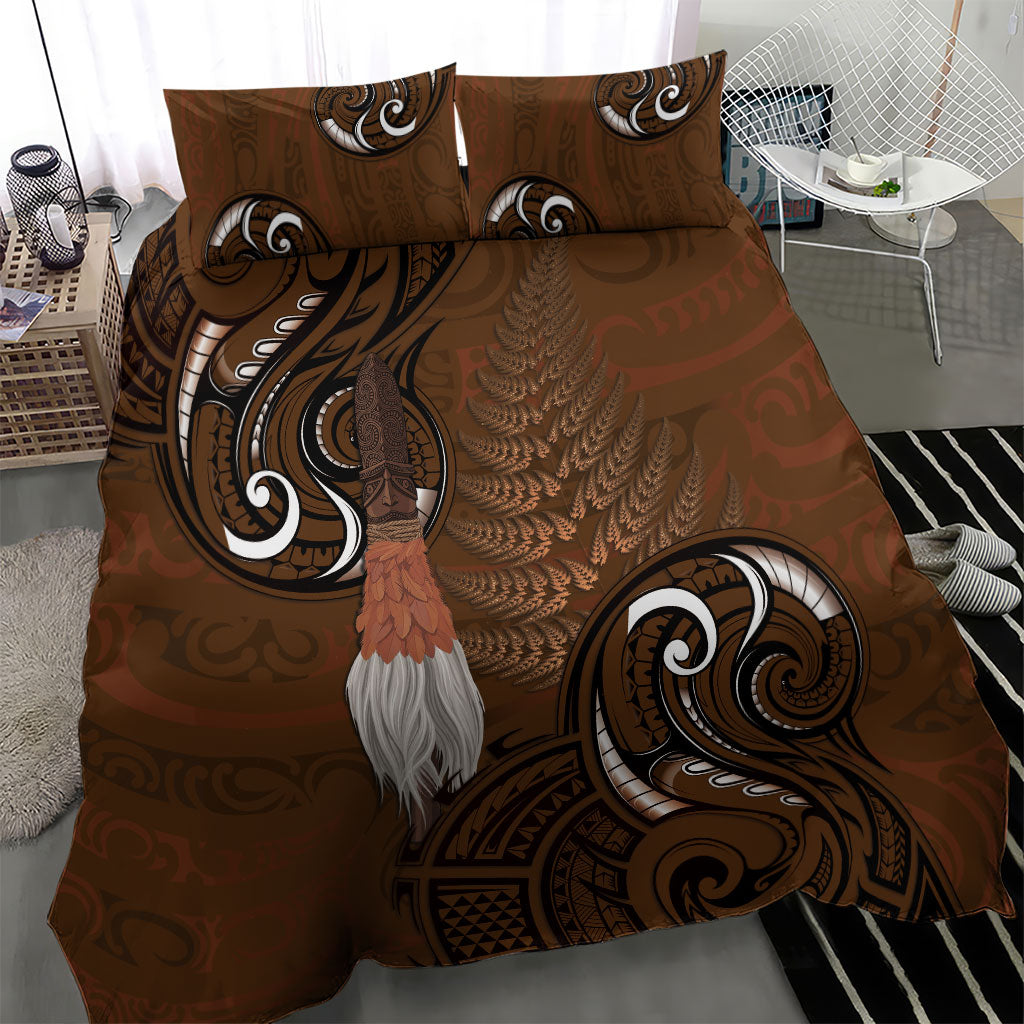 New Zealand Taiaha Bedding Set Maori Weapon Silver Fern Maori Pattern