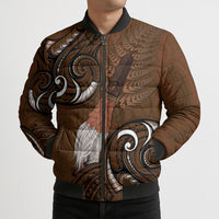 New Zealand Taiaha Bomber Puffer Jacket Maori Weapon Silver Fern Maori Pattern