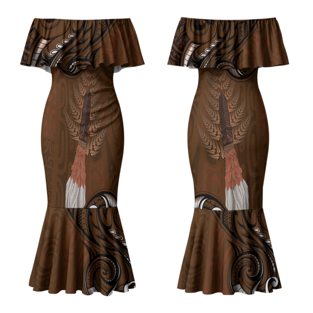 New Zealand Taiaha Couples Matching Mermaid Dress and Long Sleeve Button Shirt Maori Weapon Silver Fern Maori Pattern