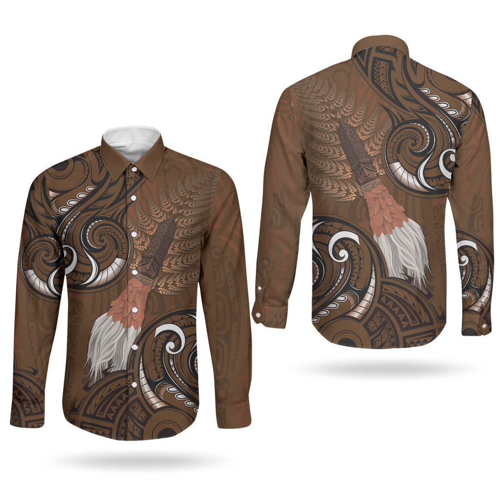 New Zealand Taiaha Couples Matching Off Shoulder Short Dress and Long Sleeve Button Shirt Maori Weapon Silver Fern Maori Pattern