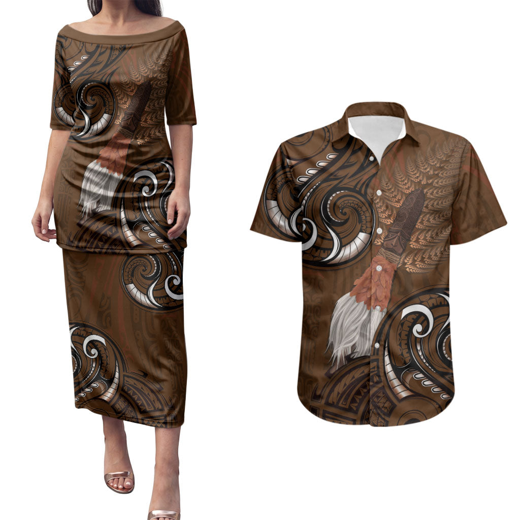 New Zealand Taiaha Couples Matching Puletasi and Hawaiian Shirt Maori Weapon Silver Fern Maori Pattern