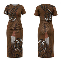 New Zealand Taiaha Couples Matching Short Sleeve Bodycon Dress and Hawaiian Shirt Maori Weapon Silver Fern Maori Pattern