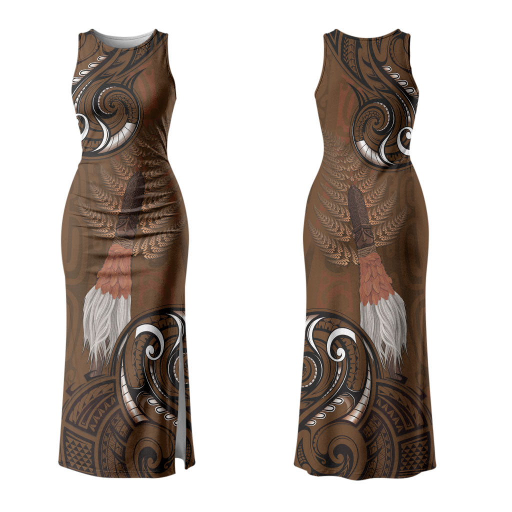 New Zealand Taiaha Couples Matching Tank Maxi Dress and Long Sleeve Button Shirt Maori Weapon Silver Fern Maori Pattern