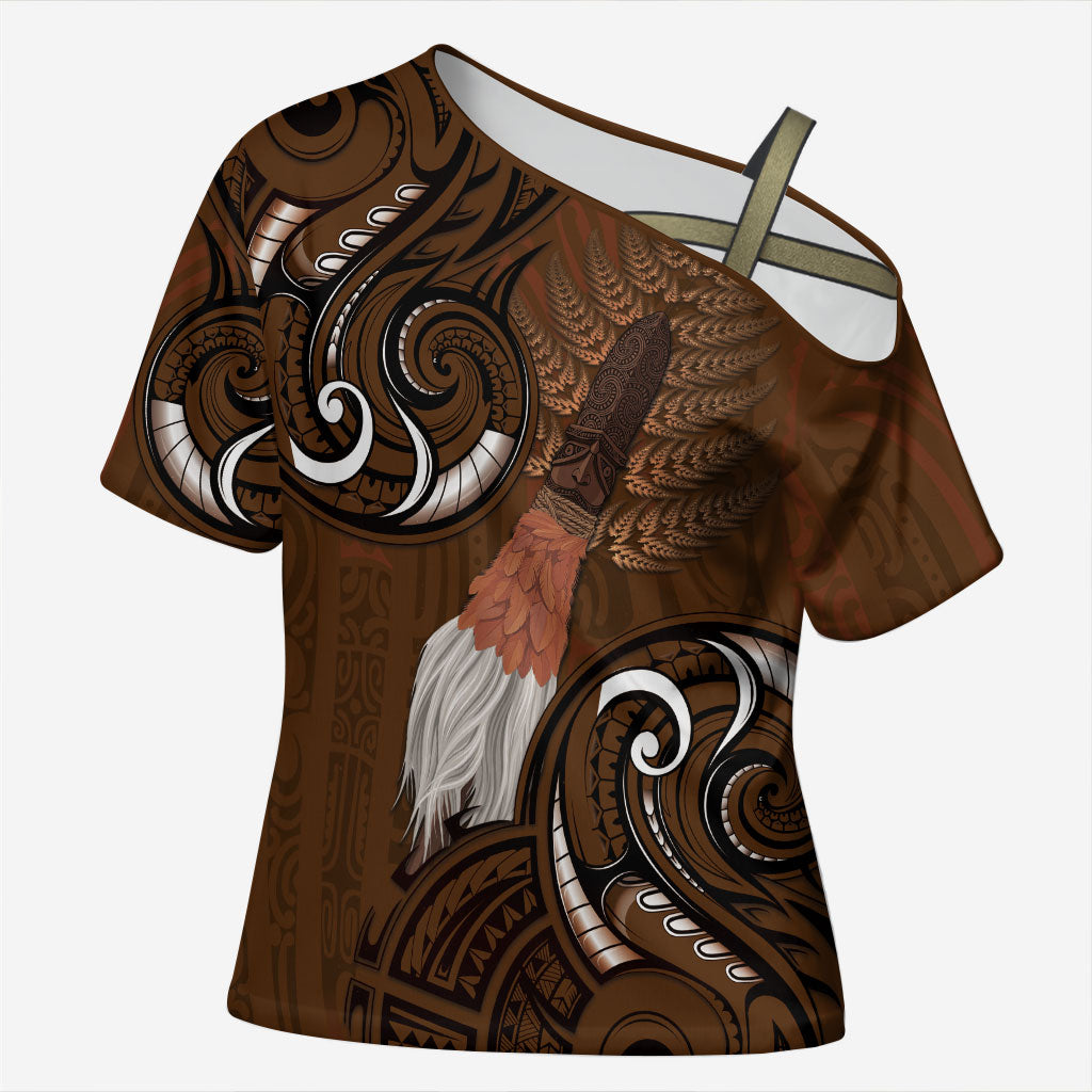 New Zealand Taiaha Cross Shoulder Shirt Maori Weapon Silver Fern Maori Pattern