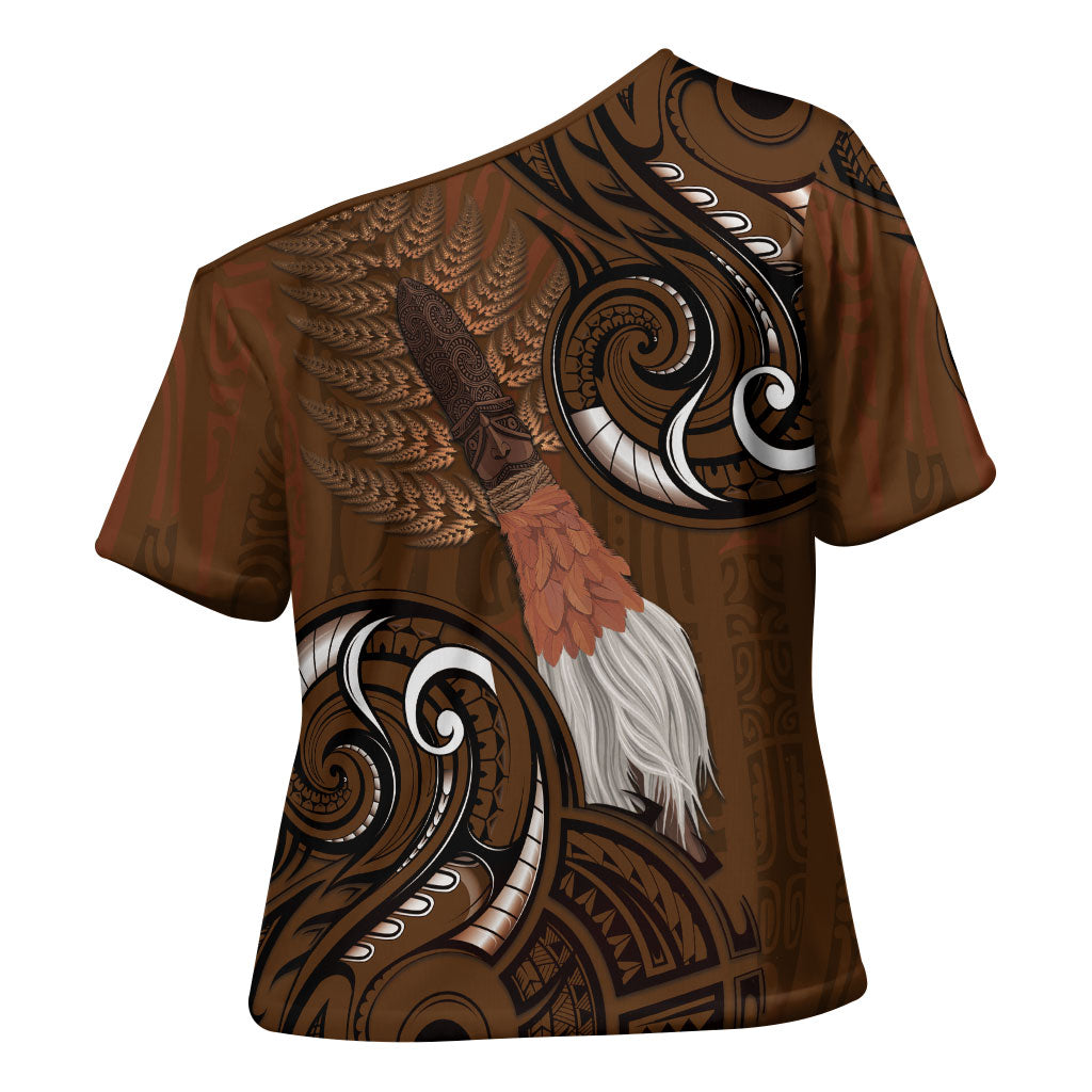 New Zealand Taiaha Cross Shoulder Shirt Maori Weapon Silver Fern Maori Pattern