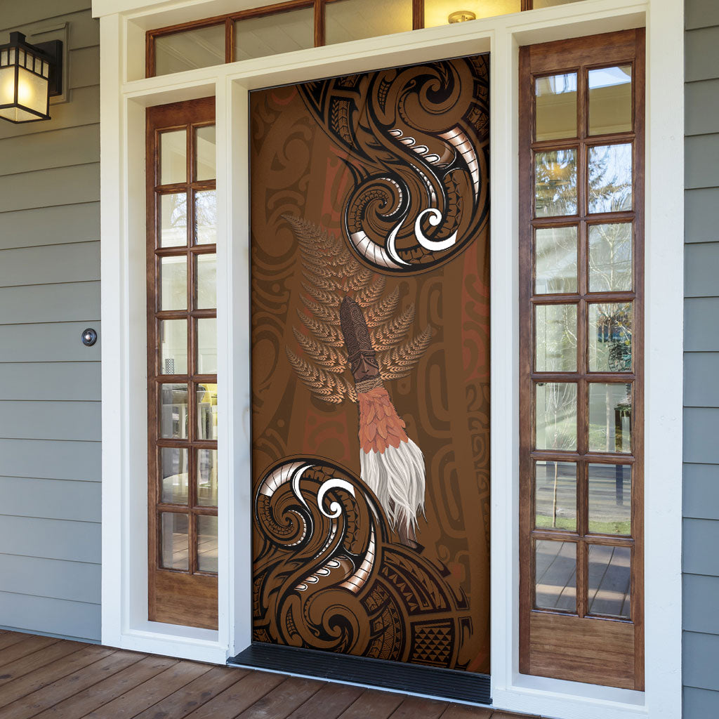 New Zealand Taiaha Door Cover Maori Weapon Silver Fern Maori Pattern