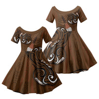 New Zealand Taiaha Family Matching Long Sleeve Bodycon Dress and Hawaiian Shirt Maori Weapon Silver Fern Maori Pattern