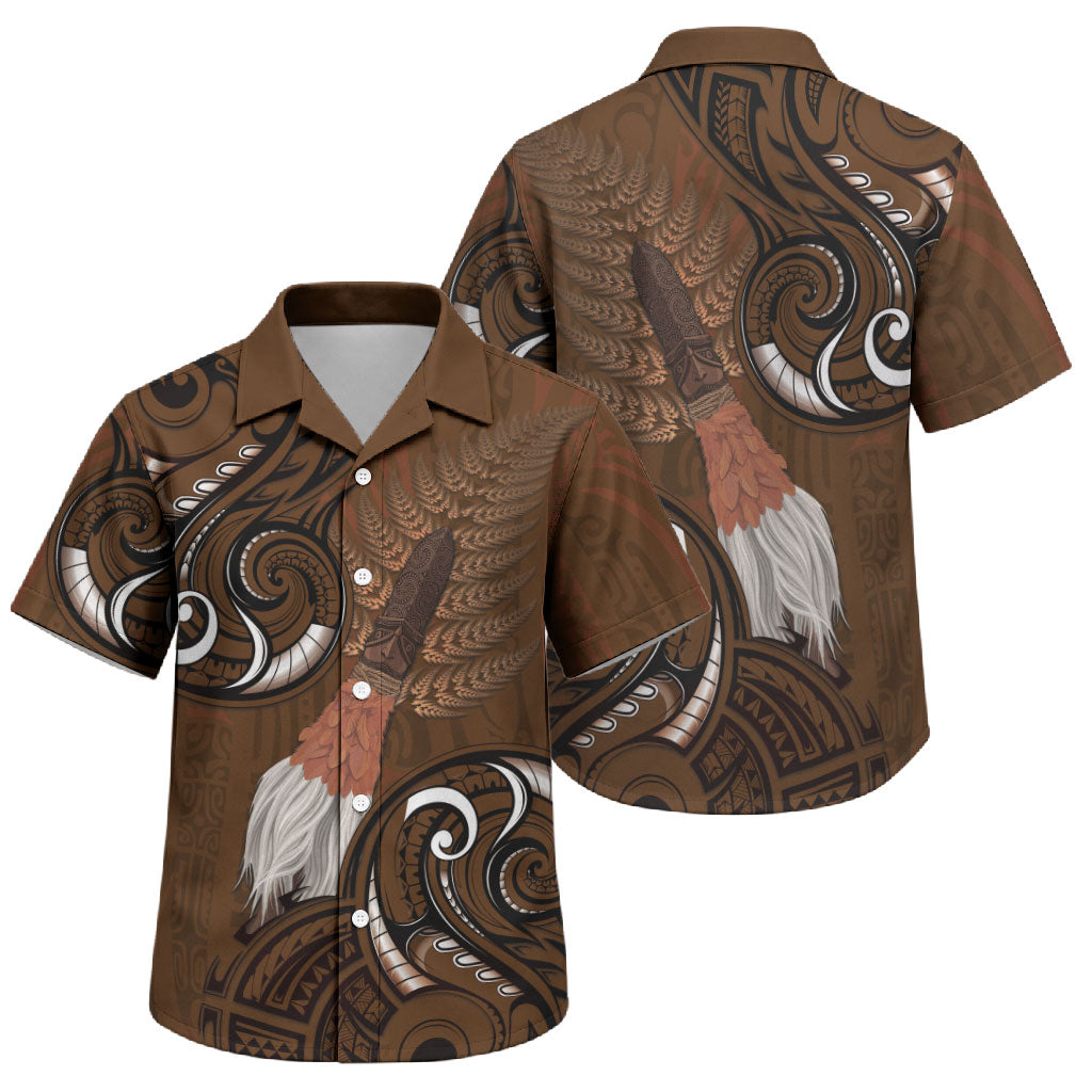 New Zealand Taiaha Family Matching Short Sleeve Bodycon Dress and Hawaiian Shirt Maori Weapon Silver Fern Maori Pattern