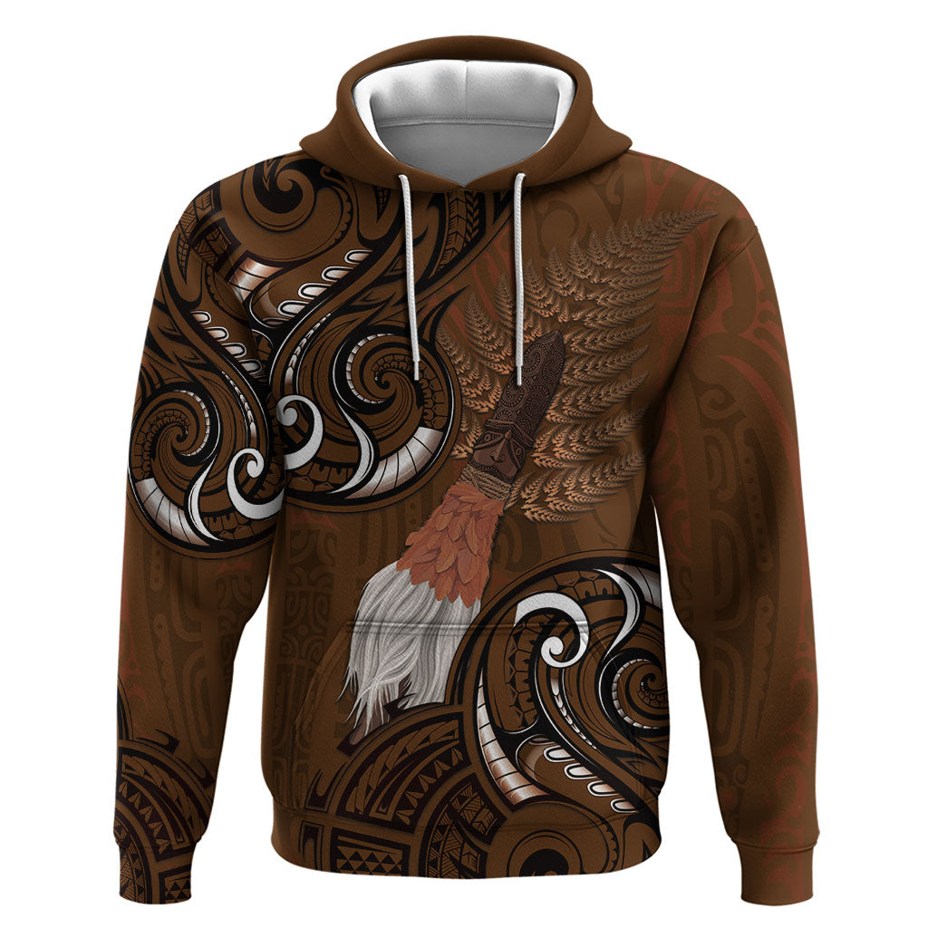New Zealand Taiaha Hoodie Maori Weapon Silver Fern Maori Pattern