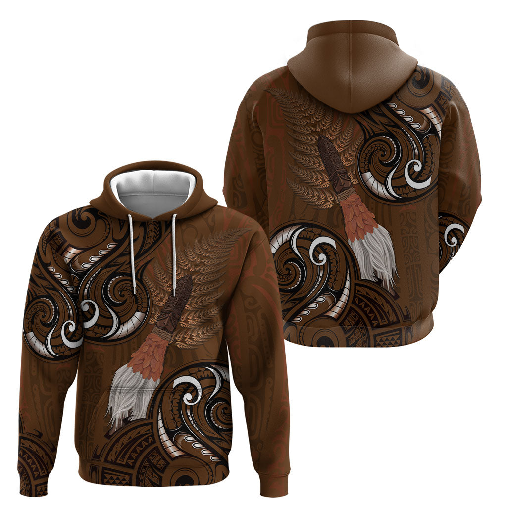 New Zealand Taiaha Hoodie Maori Weapon Silver Fern Maori Pattern