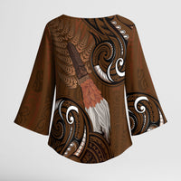 New Zealand Taiaha Kimono Sleeve Blouse Maori Weapon Silver Fern Maori Pattern