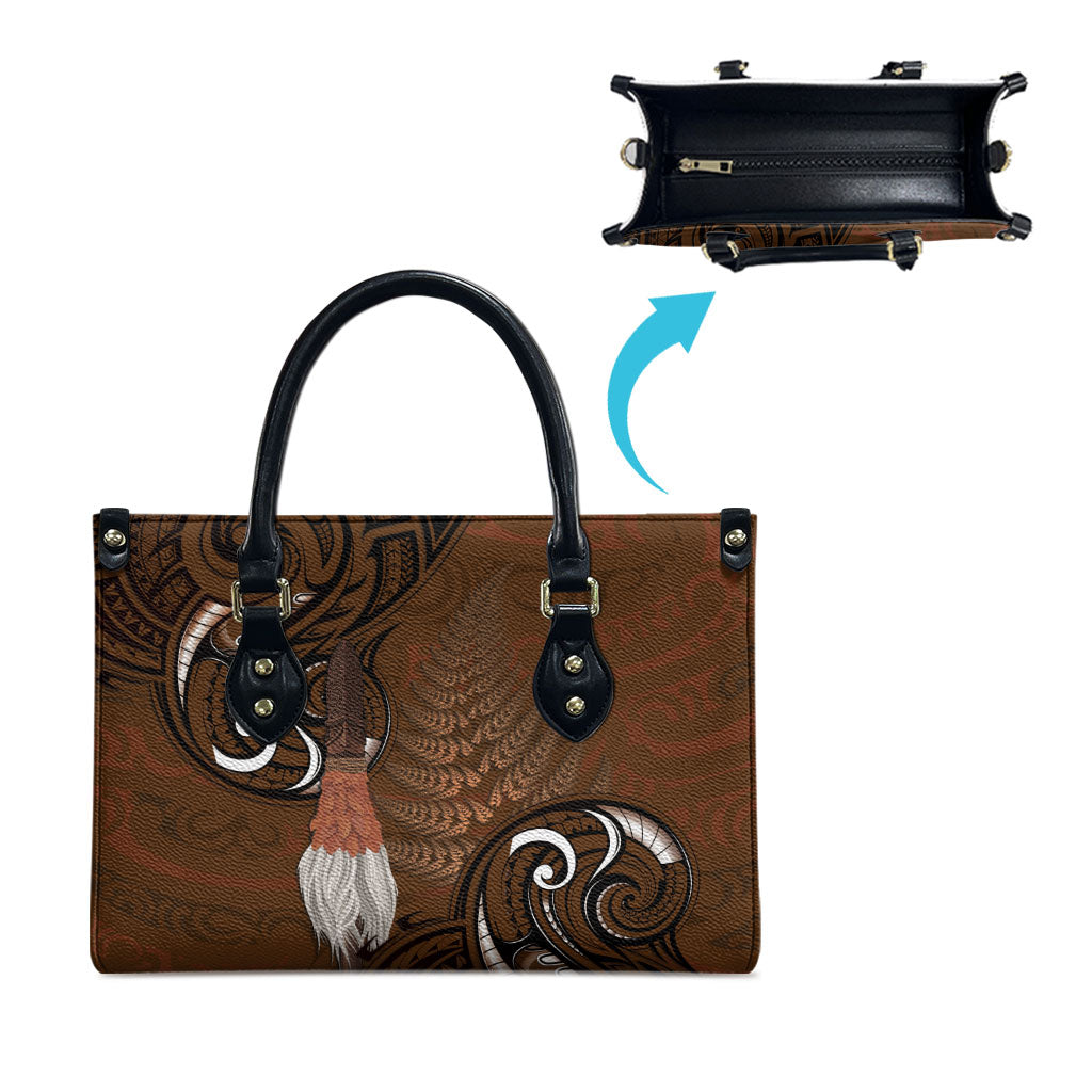 New Zealand Taiaha Leather Bag Maori Weapon Silver Fern Maori Pattern