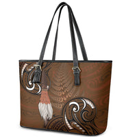 New Zealand Taiaha Leather Tote Bag Maori Weapon Silver Fern Maori Pattern