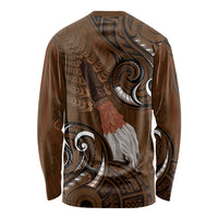 New Zealand Taiaha Long Sleeve Shirt Maori Weapon Silver Fern Maori Pattern