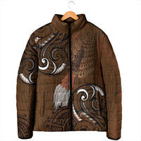New Zealand Taiaha Padded Jacket Maori Weapon Silver Fern Maori Pattern