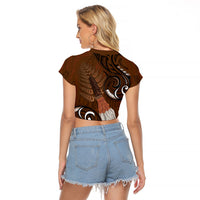 New Zealand Taiaha Raglan Cropped T Shirt Maori Weapon Silver Fern Maori Pattern