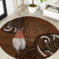 New Zealand Taiaha Round Carpet Maori Weapon Silver Fern Maori Pattern