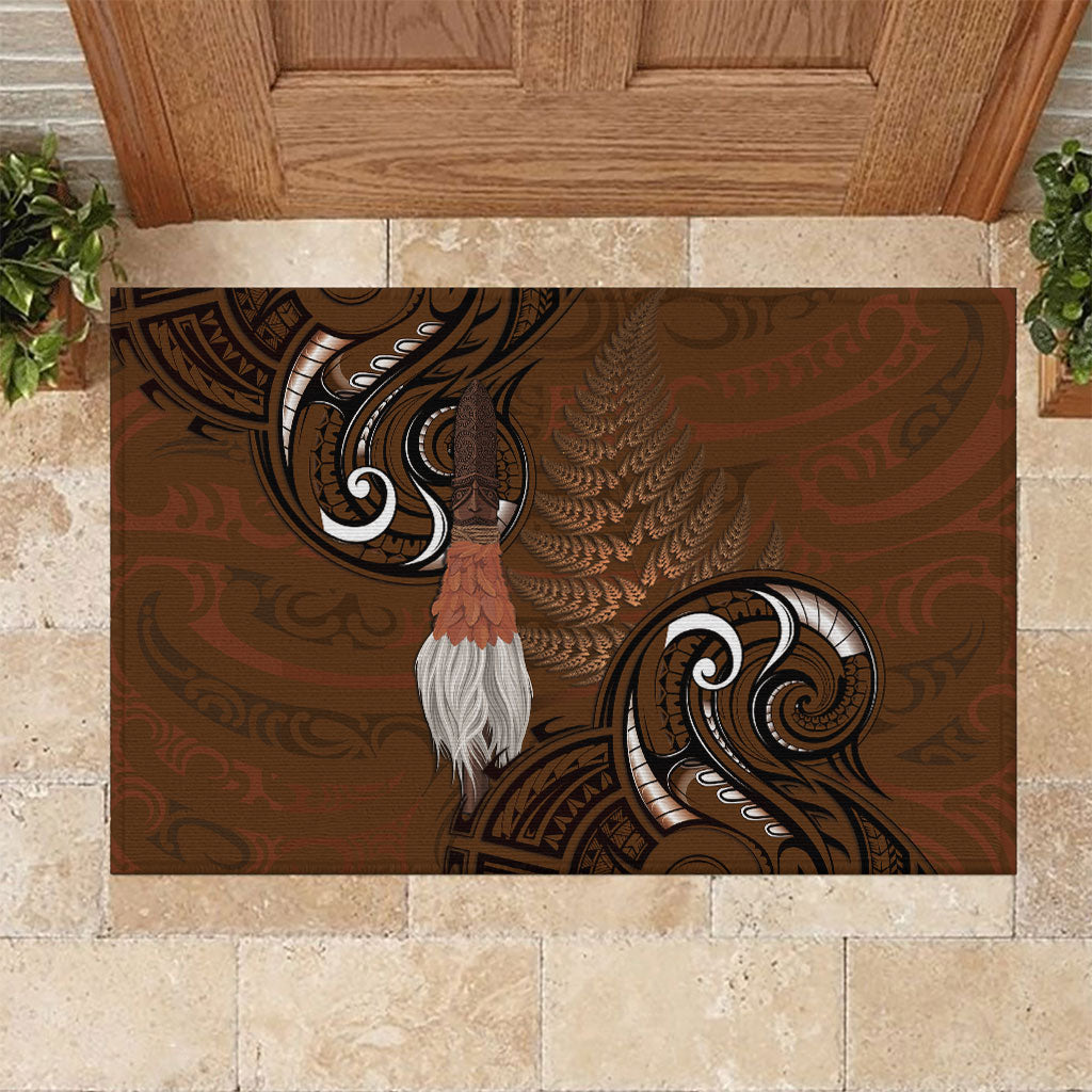 New Zealand Taiaha Rubber Doormat Maori Weapon Silver Fern Maori Pattern