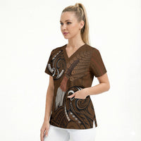 New Zealand Taiaha Scrub Top Maori Weapon Silver Fern Maori Pattern