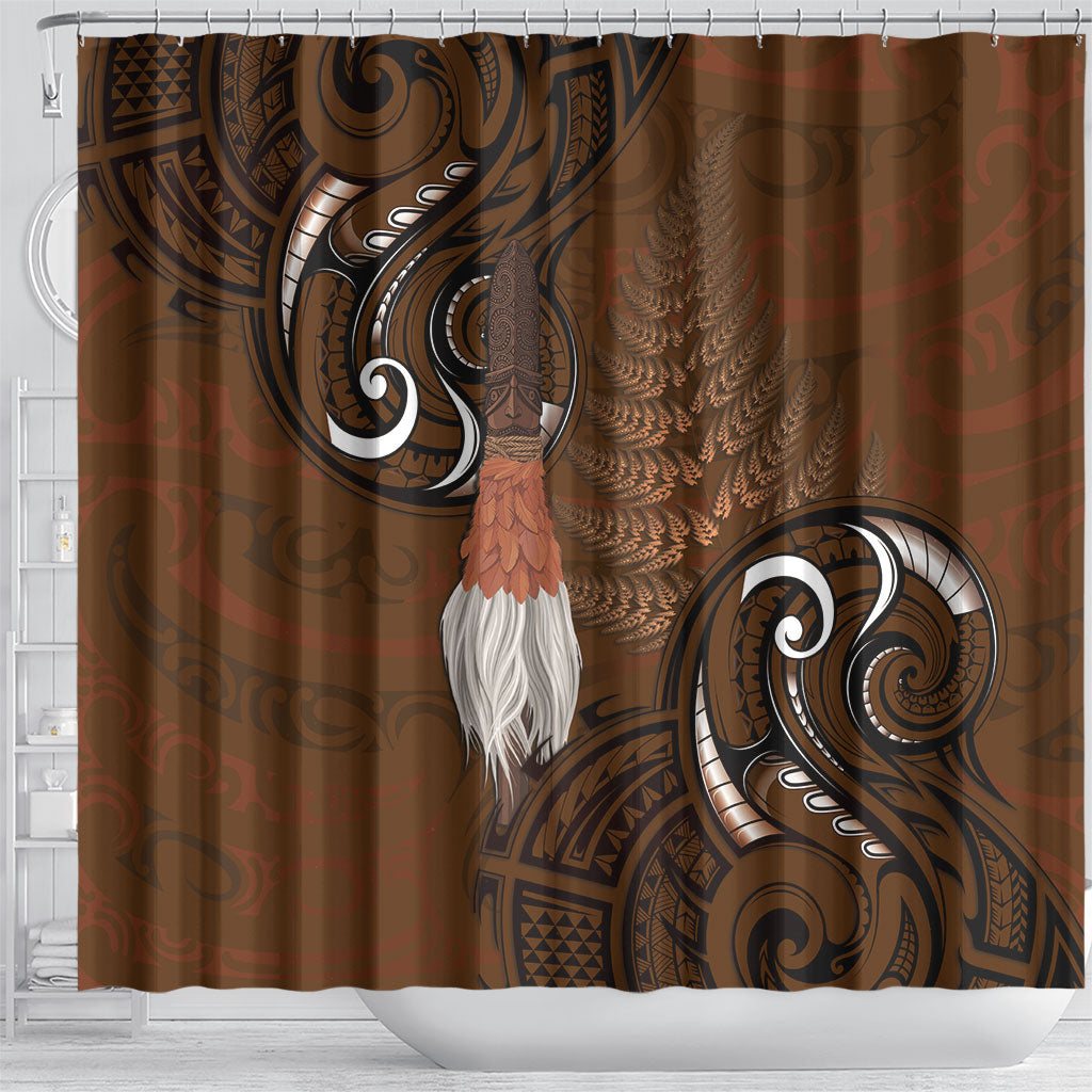 New Zealand Taiaha Shower Curtain Maori Weapon Silver Fern Maori Pattern