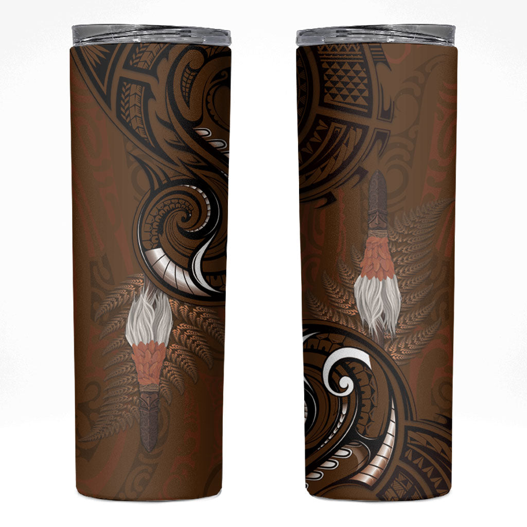 New Zealand Taiaha Skinny Tumbler Maori Weapon Silver Fern Maori Pattern