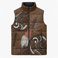 New Zealand Taiaha Sleeveless Puffer Jacket Maori Weapon Silver Fern Maori Pattern