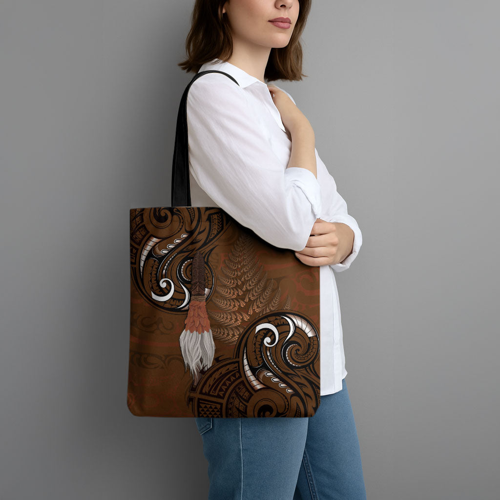 New Zealand Taiaha Tote Bag Maori Weapon Silver Fern Maori Pattern