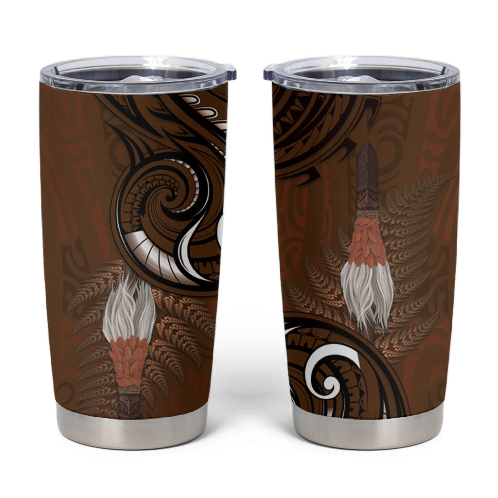 New Zealand Taiaha Tumbler Cup Maori Weapon Silver Fern Maori Pattern LT22 Brown - Polynesian Pride