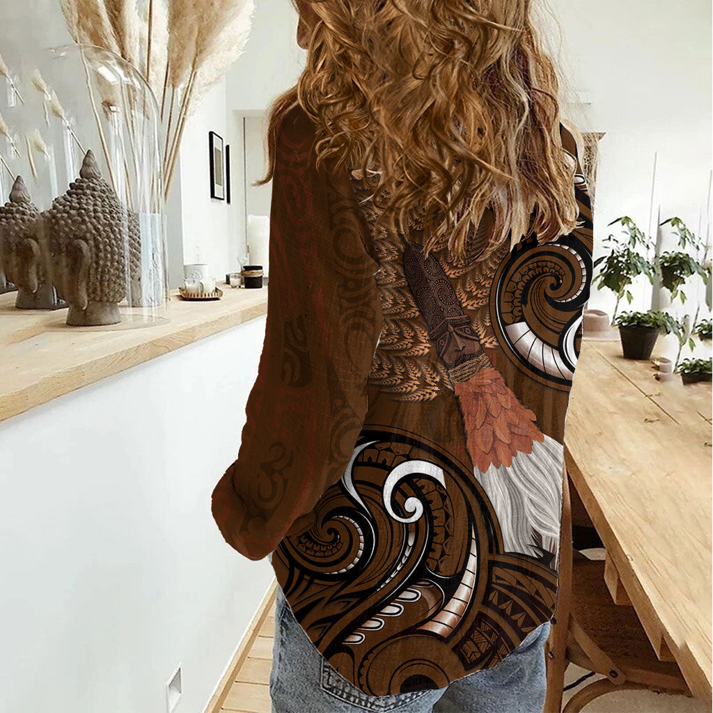 New Zealand Taiaha Women Casual Shirt Maori Weapon Silver Fern Maori Pattern
