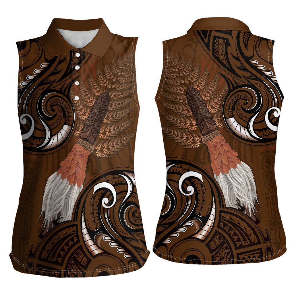 New Zealand Taiaha Women Sleeveless Polo Shirt Maori Weapon Silver Fern Maori Pattern