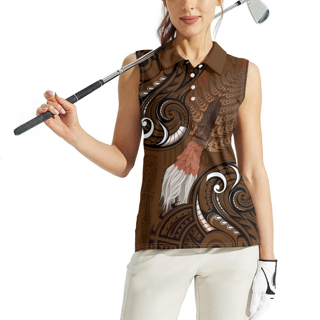 New Zealand Taiaha Women Sleeveless Polo Shirt Maori Weapon Silver Fern Maori Pattern