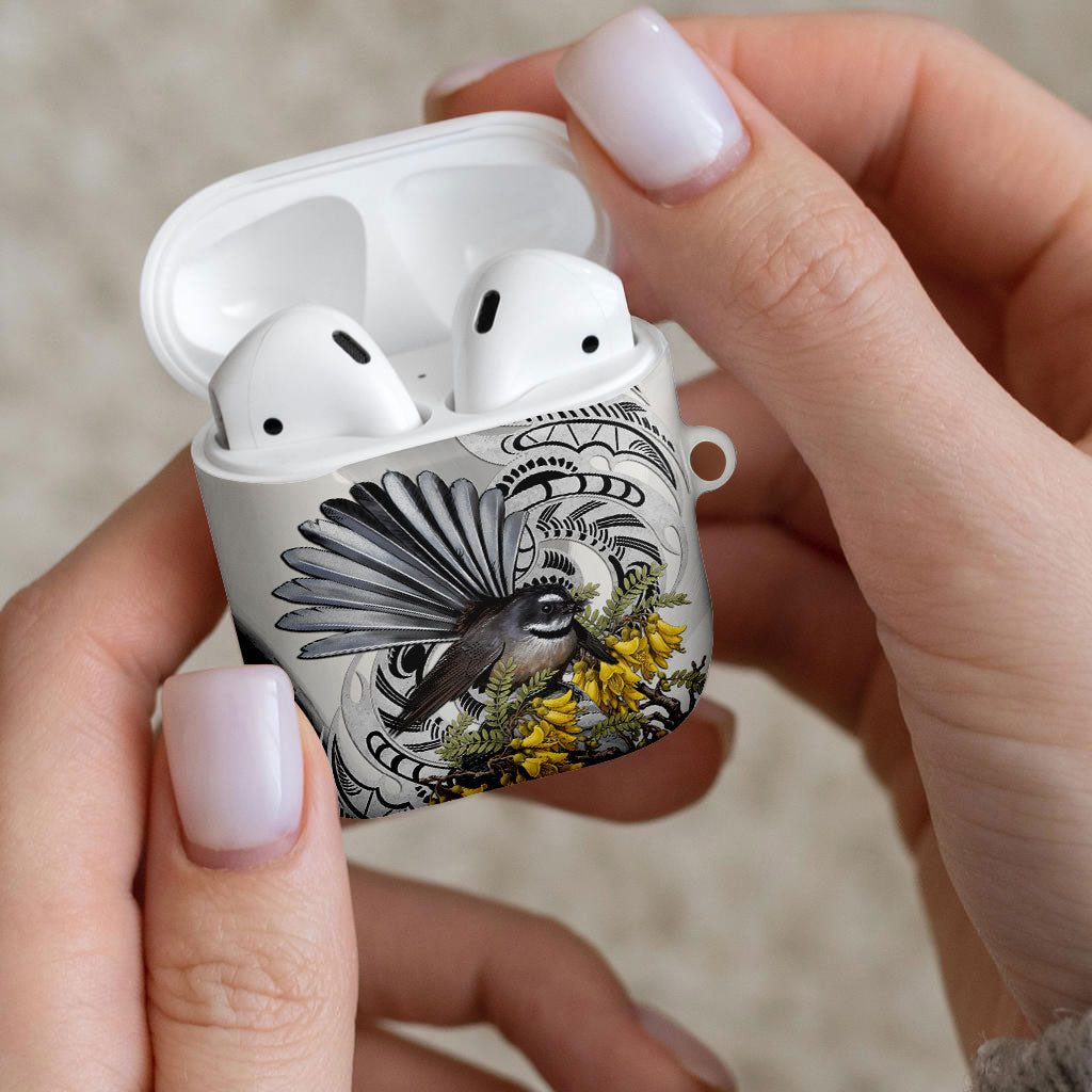 New Zealand Fantail Bird AirPods Case Maori Piwakawaka Kowhai Maori Pattern