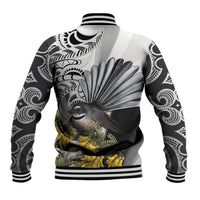 New Zealand Fantail Bird Baseball Jacket Maori Piwakawaka Kowhai Maori Pattern