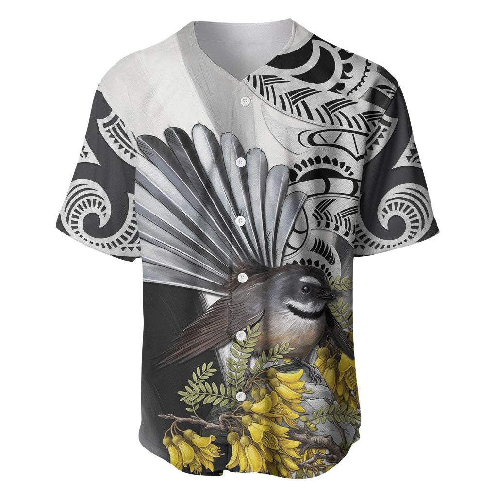 New Zealand Fantail Bird Baseball Jersey Maori Piwakawaka Kowhai Maori Pattern