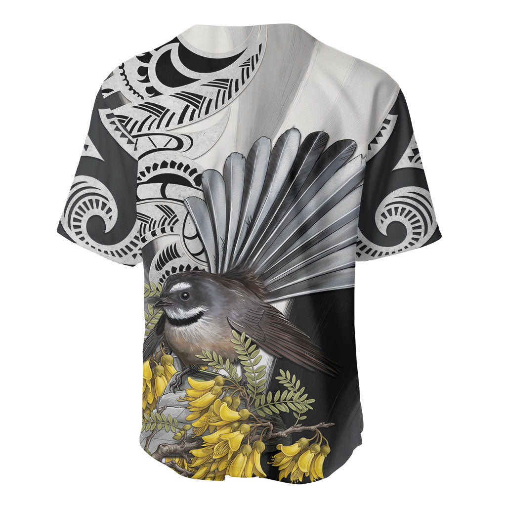 New Zealand Fantail Bird Baseball Jersey Maori Piwakawaka Kowhai Maori Pattern