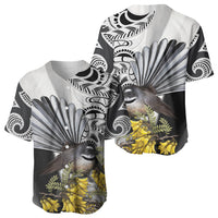 New Zealand Fantail Bird Baseball Jersey Maori Piwakawaka Kowhai Maori Pattern