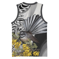 New Zealand Fantail Bird Basketball Jersey Maori Piwakawaka Kowhai Maori Pattern