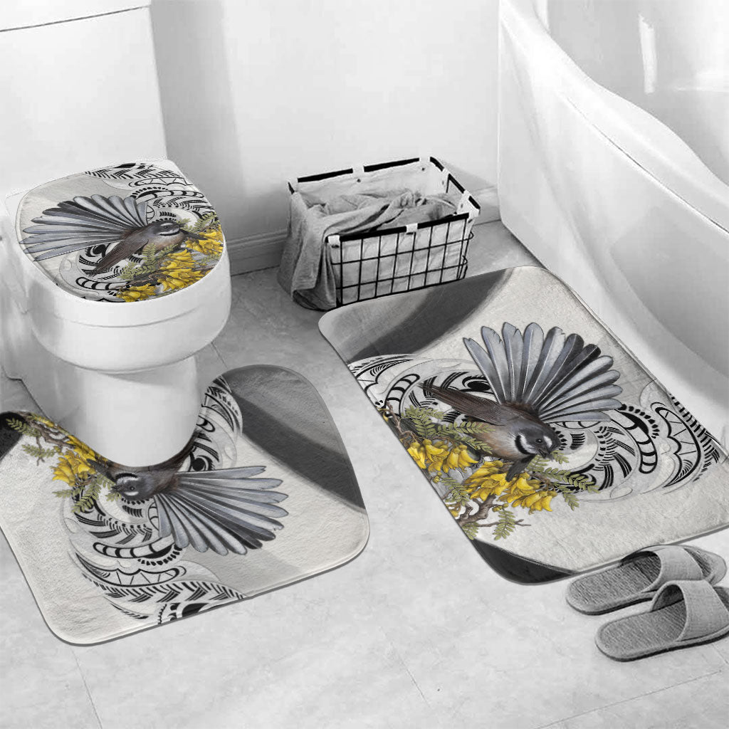 New Zealand Fantail Bird Bathroom Set Maori Piwakawaka Kowhai Maori Pattern