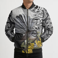 New Zealand Fantail Bird Bomber Puffer Jacket Maori Piwakawaka Kowhai Maori Pattern