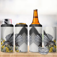 New Zealand Fantail Bird 4 in 1 Can Cooler Tumbler Maori Piwakawaka Kowhai Maori Pattern