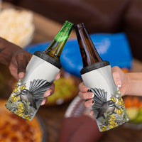 New Zealand Fantail Bird 4 in 1 Can Cooler Tumbler Maori Piwakawaka Kowhai Maori Pattern