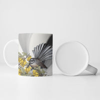 New Zealand Fantail Bird Ceramic Mug Maori Piwakawaka Kowhai Maori Pattern