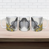 New Zealand Fantail Bird Ceramic Mug Maori Piwakawaka Kowhai Maori Pattern