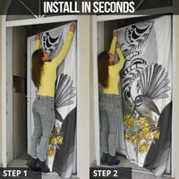 New Zealand Fantail Bird Door Cover Maori Piwakawaka Kowhai Maori Pattern