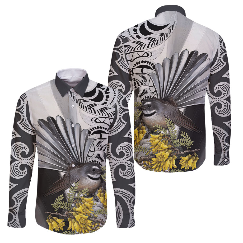 New Zealand Fantail Bird Family Matching Mermaid Dress and Hawaiian Shirt Maori Piwakawaka Kowhai Maori Pattern