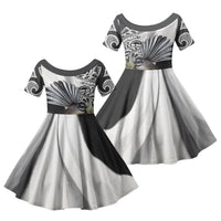 New Zealand Fantail Bird Family Matching Off Shoulder Short Dress and Hawaiian Shirt Maori Piwakawaka Kowhai Maori Pattern