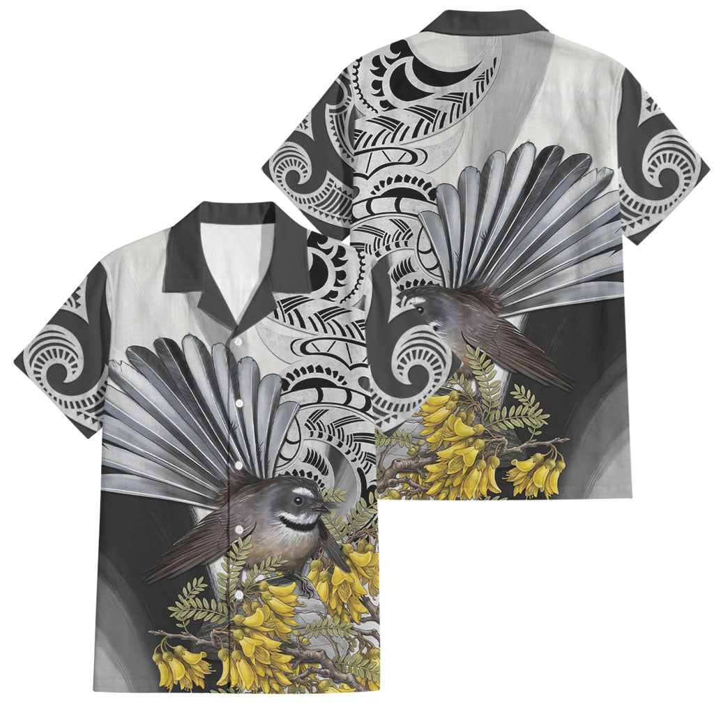 New Zealand Fantail Bird Family Matching Puletasi and Hawaiian Shirt Maori Piwakawaka Kowhai Maori Pattern