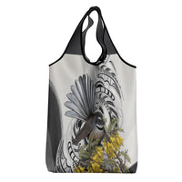 New Zealand Fantail Bird Grocery Bag Maori Piwakawaka Kowhai Maori Pattern