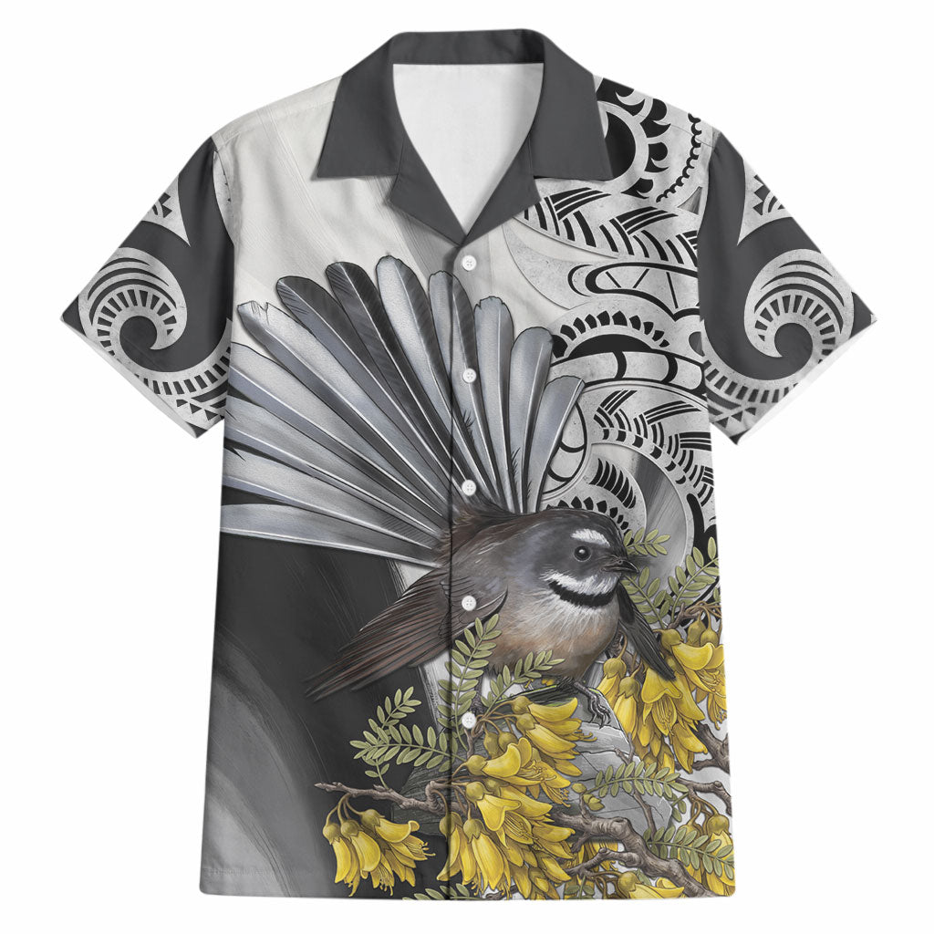 New Zealand Fantail Bird Hawaiian Shirt Maori Piwakawaka Kowhai Maori Pattern